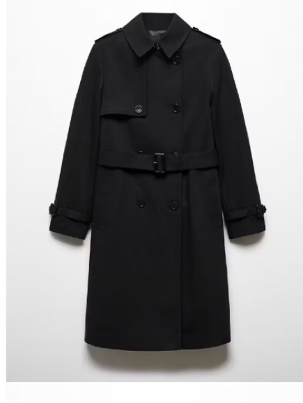 Mango Black Double-Breasted Trench Coat